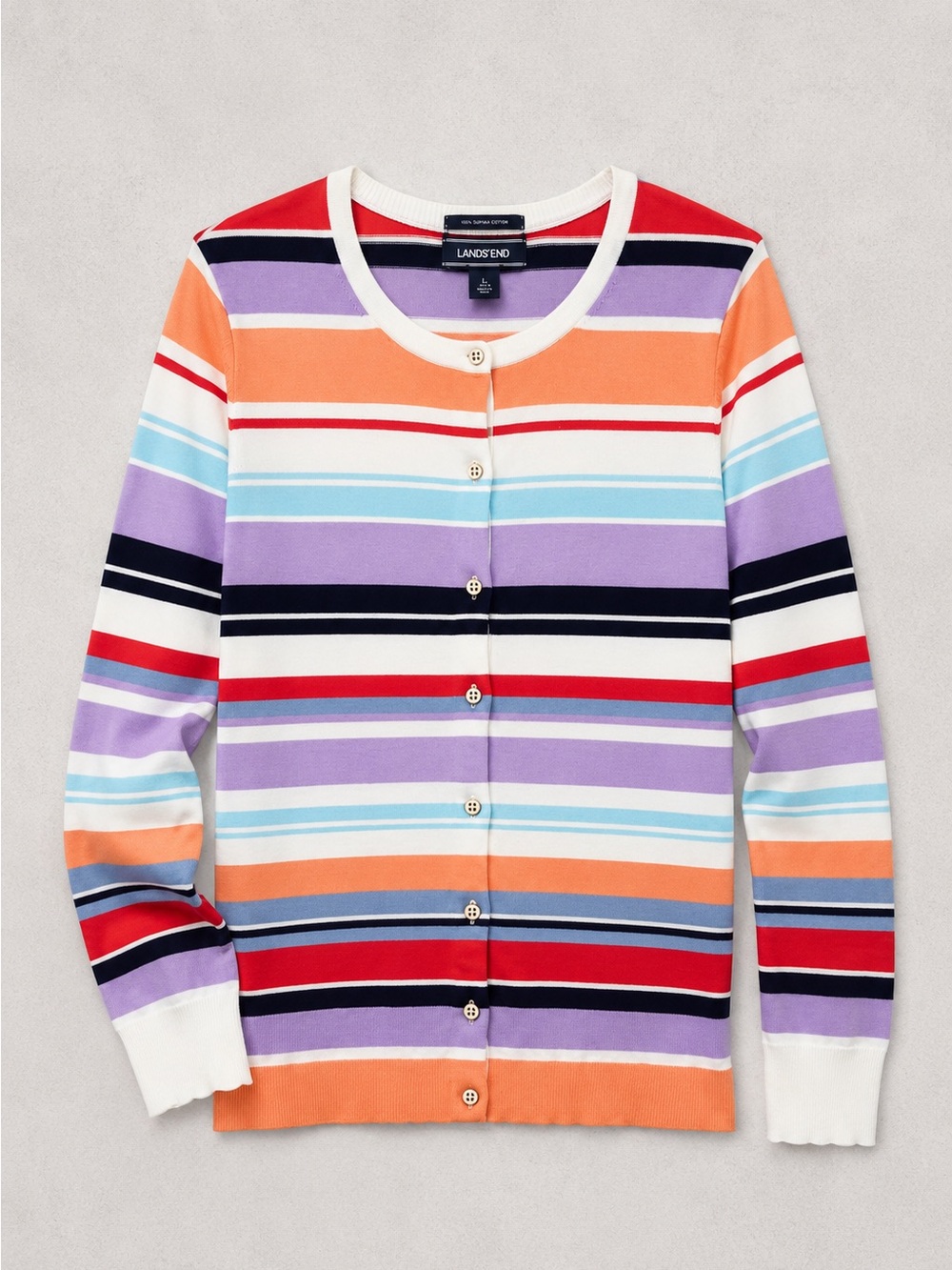 Lands’ End Women’s Large Multicolor Striped Cardigan Sweater Preppy Coastal